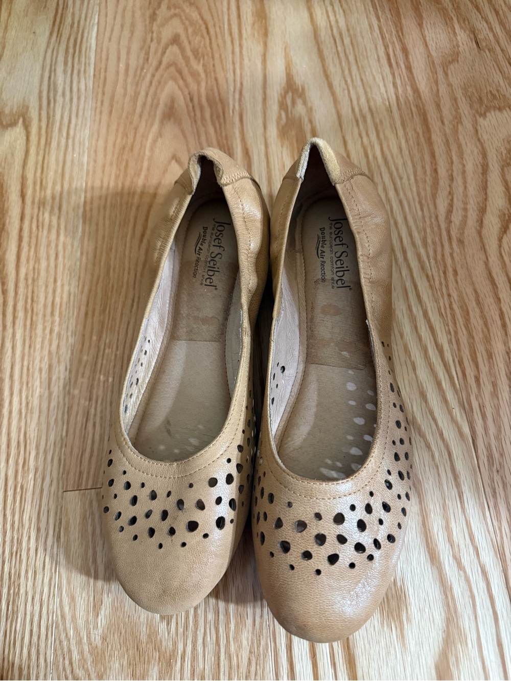 Josef Seibel Tan Perforated Leather Ballet Flats